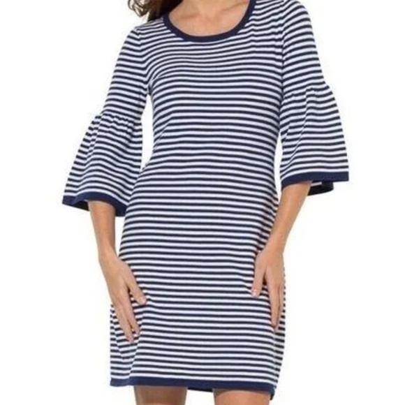 Sail To Sable Bell Sleeve Sailor Midi Dress Knit Pullover Boho Chic Navy, Size S - Picture 1 of 6